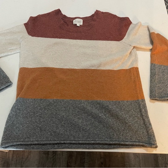 Eileen Fisher Women's Colorblock Crew Neck Sweater - Red, Cream, Gray, Orange - Picture 1 of 3
